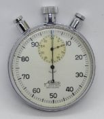 A Minerva chrome plated open face keyless wound stop watch.