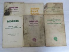 six assorted Morris owners handbooks including Minor and 6-cwt vehicles.