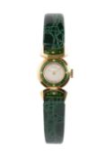 A lady's enamel wristwatch by Girard-Perregaux, with circular silvered dial and jewelled manual wind