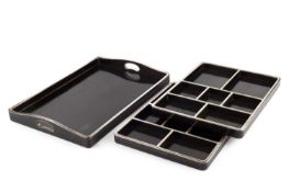 A pair of Eastern hardwood sectional trays, with white metal mounts (unmarked), 31.5 x 24.5cm, and a