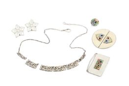 A collection of jewellery, to include an enamel and marcasite necklace by Bernard Instone, with