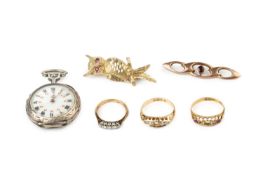 A collection of jewellery, comprising a diamond five stone ring, stamped '18CT & PLAT', a diamond