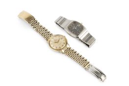 A 'Constellation' automatic bracelet watch by Omega, the circular gilt dial with baton markers, date