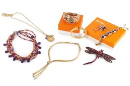 A collection of costume jewellery, to include a bead necklace and bracelet suite by Dior, cased, a