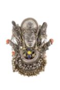A large cuff bangle by Wendy Gell, with beaded fringe, accented with pastes and enamel, signed and