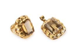 A citrine single stone pendant, the rectangular step-cut citrine in claw setting, to an openwork