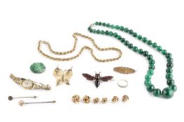 A collection of jewellery, comprising a 9ct gold hollow ropetwist-link chain, a lady's 9ct gold