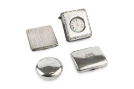 A George V silver mounted watch holder, with easel back, containing a Dutch silver plated keyless