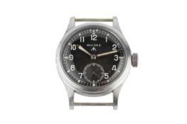 A military issue watch head by Record, the circular black dial with Arabic numerals, outer minute