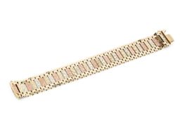 A 9ct three colour gold bracelet, of part-textured brick-link design, hallmarked for Birmingham