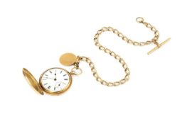 An early Victorian 18ct gold hunter fob watch, the white enamel dial with Roman numerals and