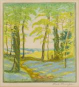 John Hall Thorpe (1874-1947) A Wooded Clearing signed in pencil (in the margin) woodcut 19 x 17cm.