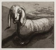 Manner of Nicola Hicks (b.1960) Prone Goat indistinctly signed (to reverse) etching 28 x 30cm.