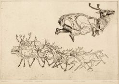 Atelier 17 School Study of Deer indistinctly signed and inscribed in pencil (in the margin)