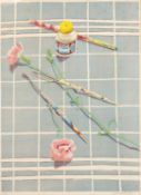 Glynn Boyd Harte (1948-2003) Pink Roses and Pens on Blue Tablecloth 16/125, signed and numbered in