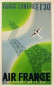Roger de Valerio (1886-1951) Air France Paris-Londres lithograph 92 x 57cm.