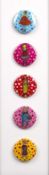 Yayoi Kusama (b.1929) Workaholics five inkjet portraits in colour framed, each 4cm diameter.