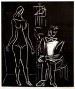Sonia Lawson (b.1934) Nude and Seated Man signed and numbered with Roman numerals (in the margin)