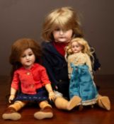 Three bisque headed dolls