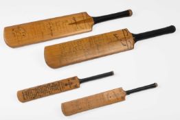 Three autograph cricket bats and one with printed autographs