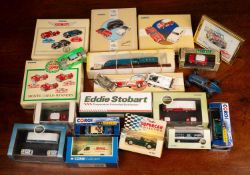 A Schuco racing car together with a collection of modern Corgi vehicles and others