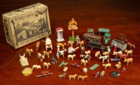 A small group of antique painted wooden toys
