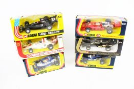Six Corgi Formula One cars. Comprising numbers 158, 161,155, 156, 154 and 159.