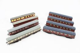 Eight Hornby OO gauge coaches.