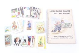 A Motor-Racing Drivers Past and Present book and a selection of collectors cards.