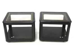A pair of mid-century black ash coffee tables.