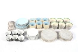 Three sets of six mid-century cups and saucers.