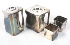A vintage T. W.& S four piece 'Cube' tea set. Including teapot, water jug, milk and sugar. Max. H13.
