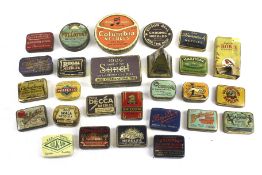Twenty-six assorted vintage gramophone needle product advertising tins.