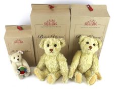 A collection of three Steiff teddy bears.