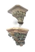 Two painted plaster Corbel wall brackets from a Belgian church.