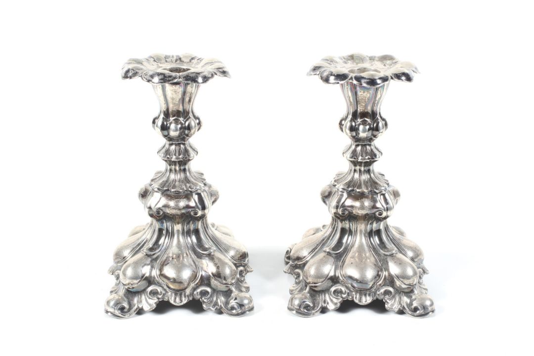 A pair of Swedish lobed candlesticks. - Image 1 of 2