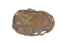 Dutch Art Nouveau : A patinated bronze/copper alloy card tray.