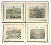 After Johannes Kip (circa 1710), a set of four hand coloured topographical engravings.