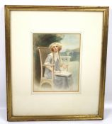 Lillian Sheppard - watercolour painting 'girl with braids'. Signed and dated 1908, bottom right.