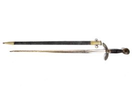 A WWII German dress sword. With swastika to finial and guard. Engraved '.... Soefler...' ? to blade.