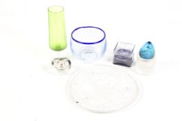Seven pieces of mid-century studio art glassware.