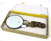 A Chinese ladies white metal hand mirror.