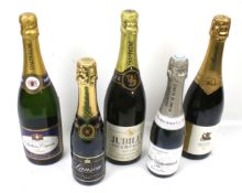 Five bottles of champagne. Including a bottle of Jubilee Champagne, Bath Festival Champagne, etc.