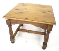 A pine coffee table.