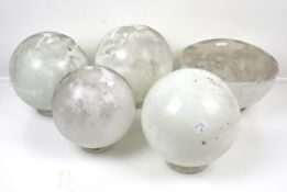 Five vintage white glass lamp shades. Of various designs, including two pairs, Max.