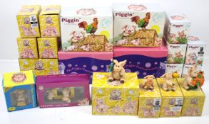 A collection of Piggin figures. Including 'Piggin Kiss Me', 'Piggin Thank You', etc.