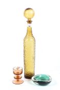 A group of three Mid-century decorative coloured glass items.