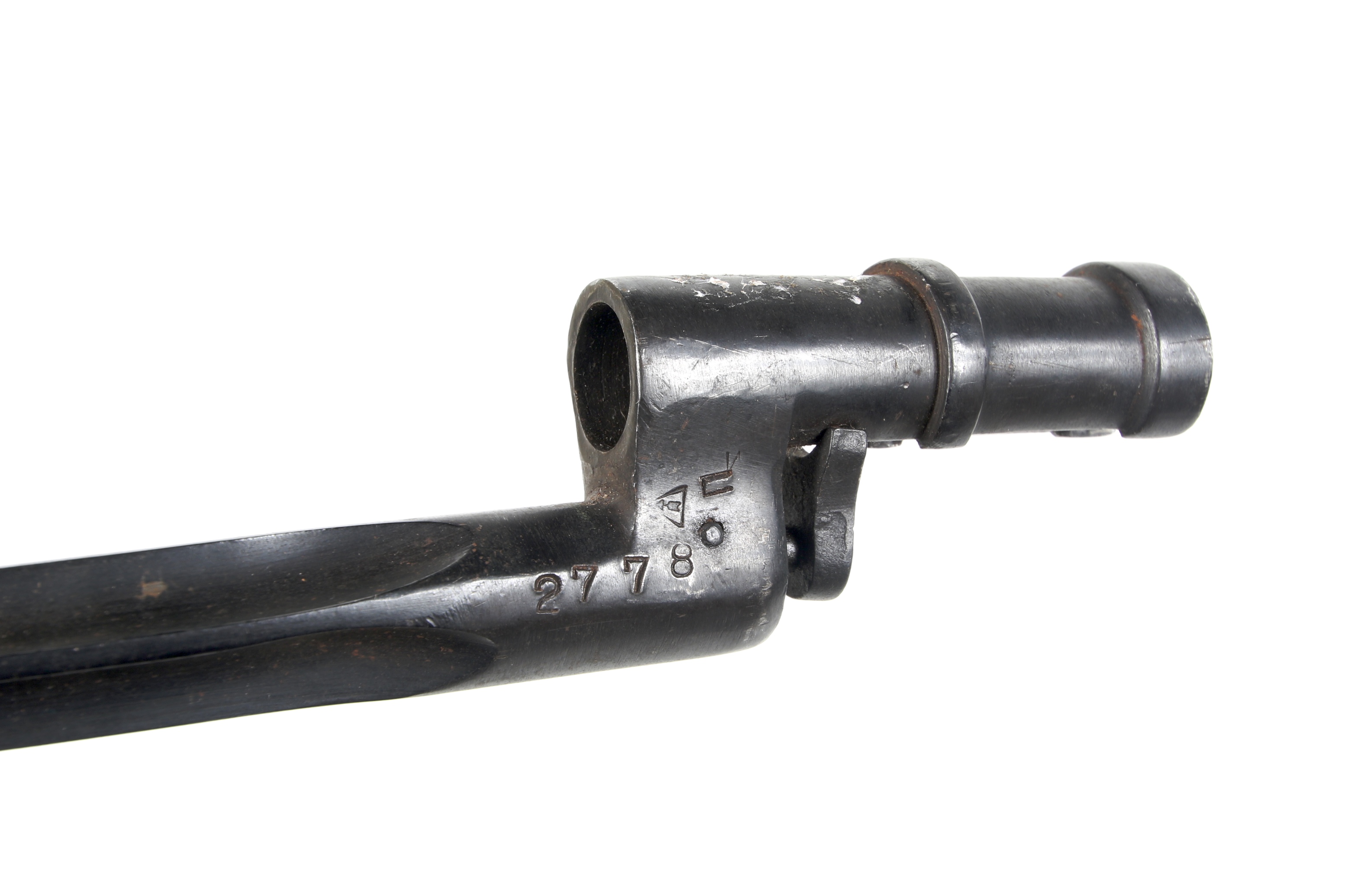 A possibly Russian cruciform socket bayonet. Marked with arrow in a triangle and numbered 2778. L50. - Image 2 of 3