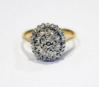 14 k Gelbgold Ring mit in Weißgold gefaßten Diamanten, 2,84 gr., Gr. 53