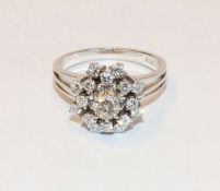 14 k Weißgold Ring mit 17 Diamanten, ca. 0,50 ct., Gr. 56, klassische Handarbeit